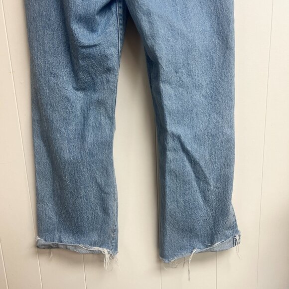 Levi's Ribcage Straight Light Wash Distressed Button Fly Raw Hem Jeans Size 29 - Picture 4 of 16